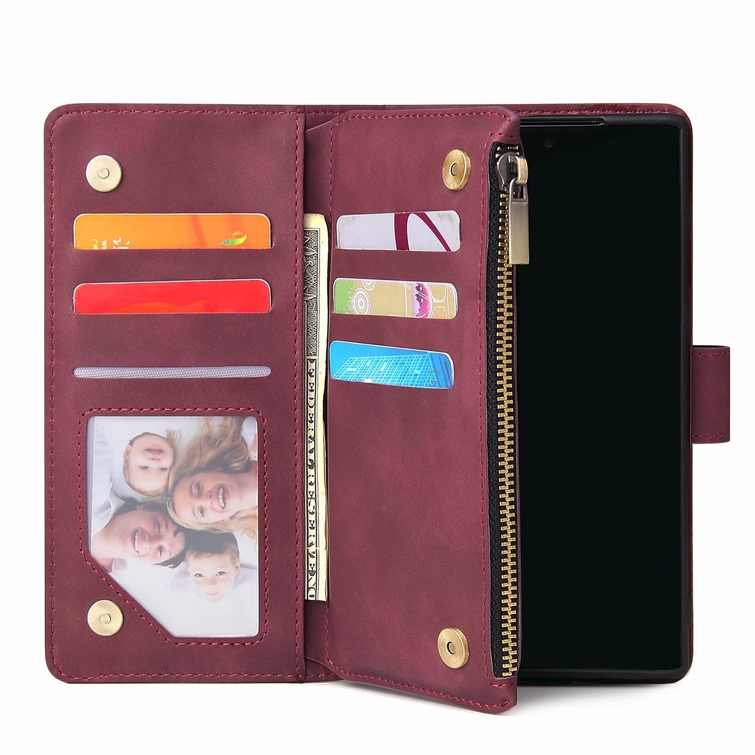 Leather Wallet For OPPO A72 4G CPH2067 Case Magnetic Zipper Wallet Mobile Retro Wallet Flip Card Stand: Red Wine