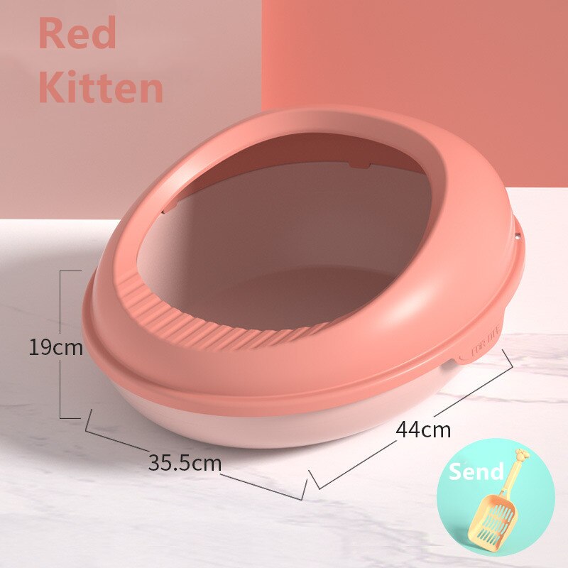 Grand bac à litière Semi-fermé pour chat, anti-projection, bassin en forme d&#39;oeuf amovible, toilette pour animaux de compagnie, fournitures pour chats: Red Kitten