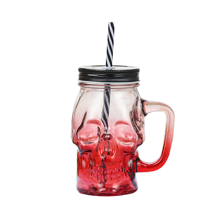 Dödskalle glas murare burk mugg tumlar kopp med lock och halm skalle ansikte glas bred mun murare burk dricksglas enkel burk 16oz: Röd