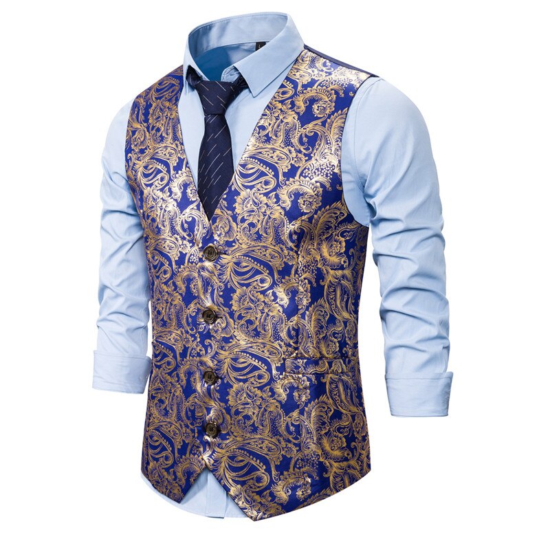 Guld steampunk herr röd väst casual paisley blommiga balklänningar väst herr företag ärmlös slim fit colete masculino