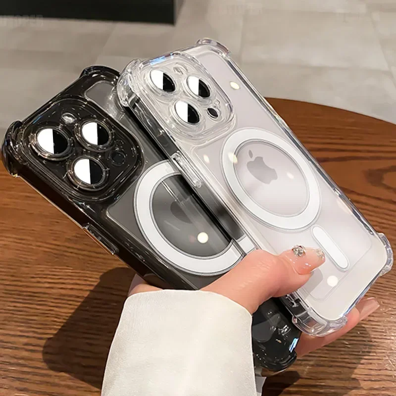 Luxe Magsafe Hoge Transparantie Telefoon Case Voor IPhone 16 15 14 13 12 11 Pro Max Plus Sterke Magnetische Draadloze Opladen cover