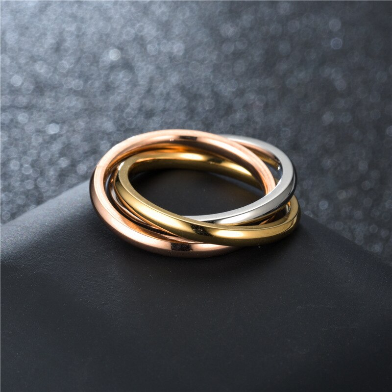 Anéis de noivado clássicos 3 balas, triplo interbloqueado, para mulheres, aço inoxidável, promessa de três em um, presente para ela dia dos namorados,