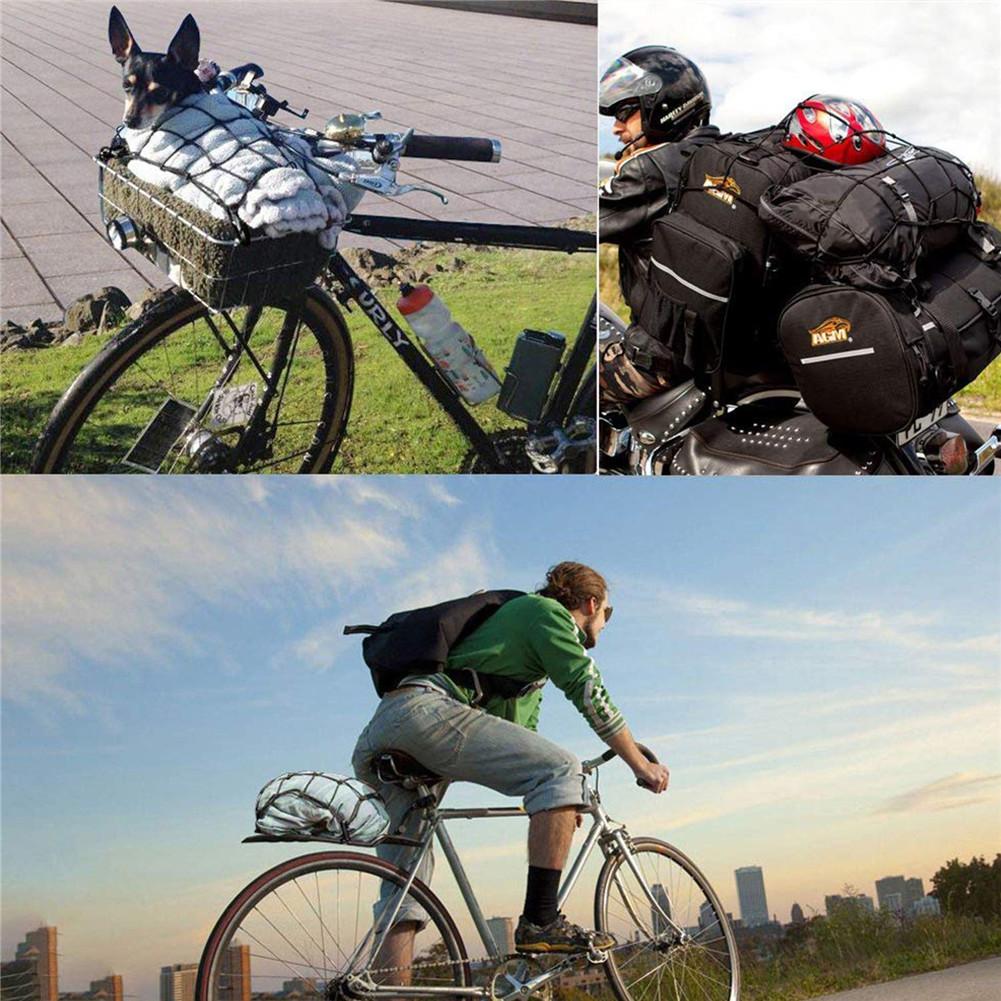 16 " x16 " latex motorcykellastnet, cykellastnet strækker sig  to 24 " x24 " til dagligvarer, hjelm, regnfrakke, taske fastgjort med 6 justeringer