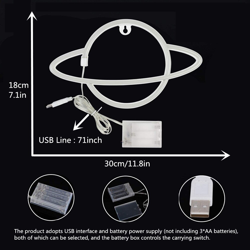 Planet Neon Sign Led Neon Wall Signs Pink Neon Lights Hanging Neon Light for Bedroom Kids Room Bar Hotel Shop Office Party