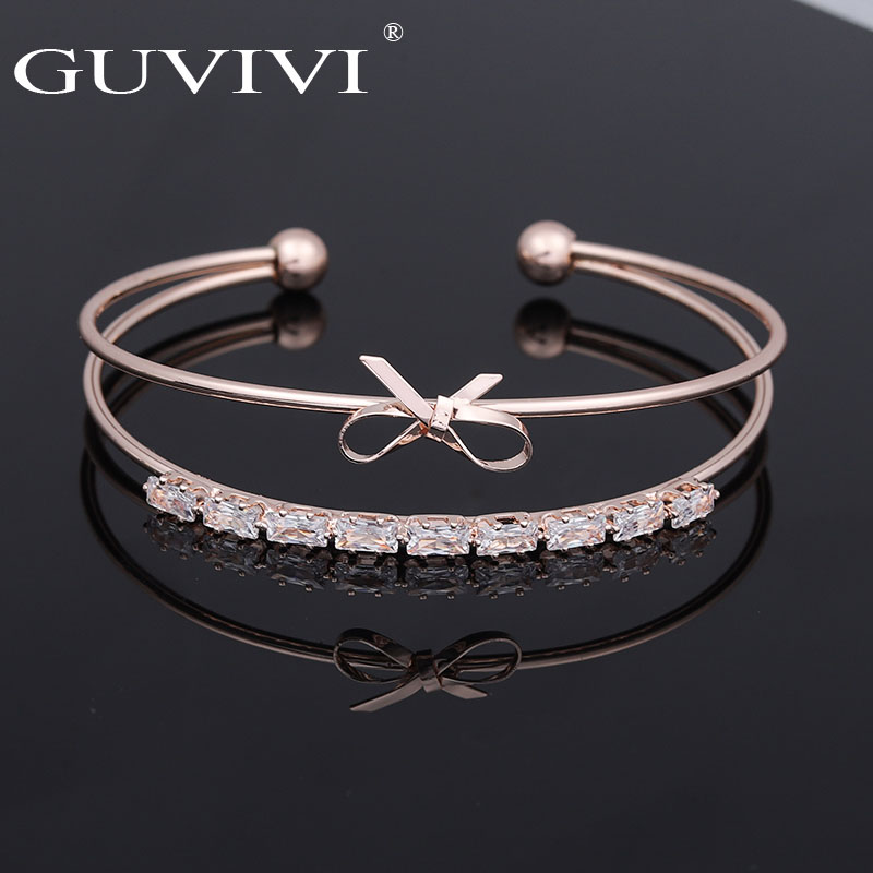 Trendy Knot Charm Bracelets Bangles Feather Heart Love Bangles for Women Rose Gold Jewelry Open Cuff Pulseiras Party