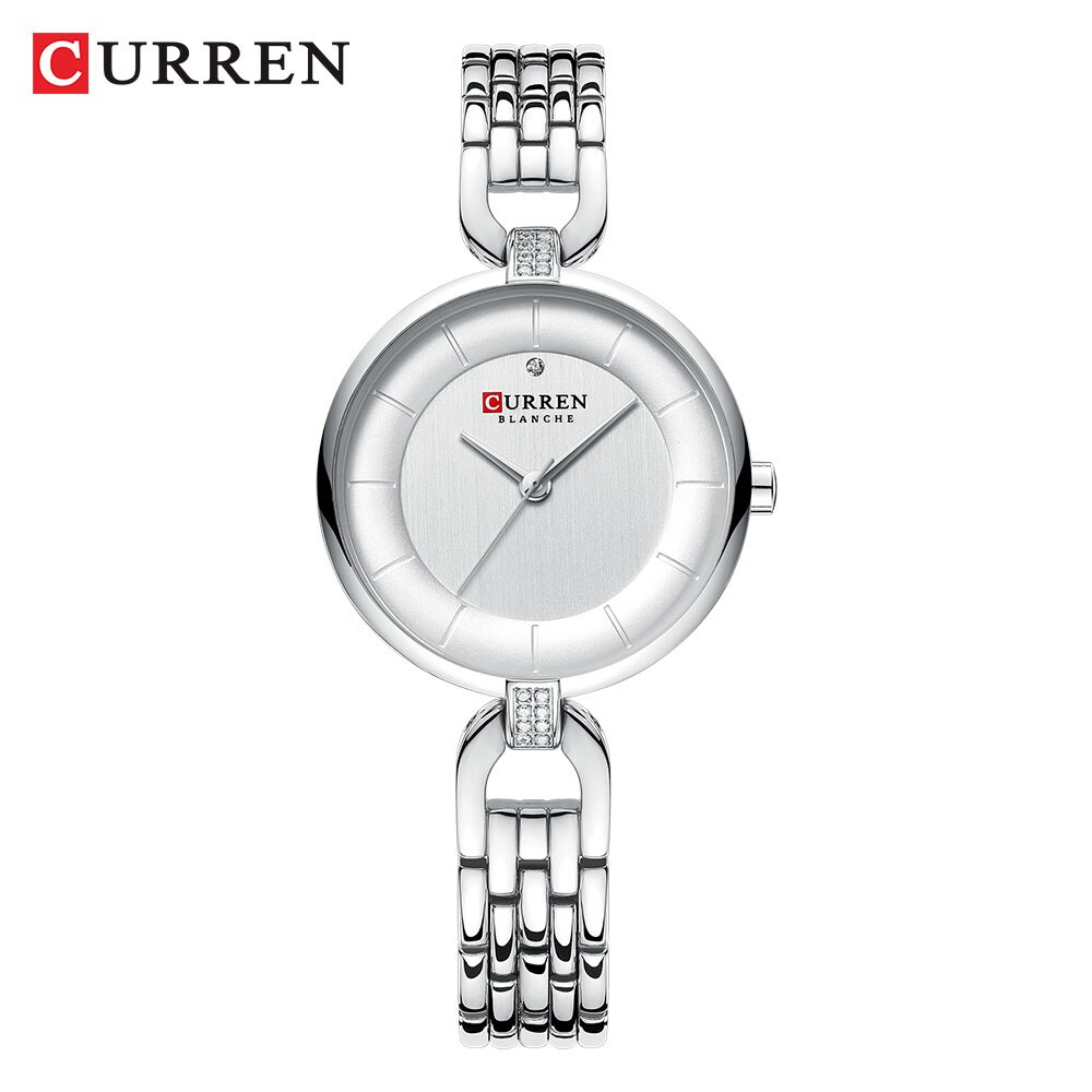 Luxe CURREN Simple Casual Quartz Horloges Vrouwen Zilveren Jurk Horloge Vrouwelijke Klok Dames Horloge met Roestvrij Staal: silver watch