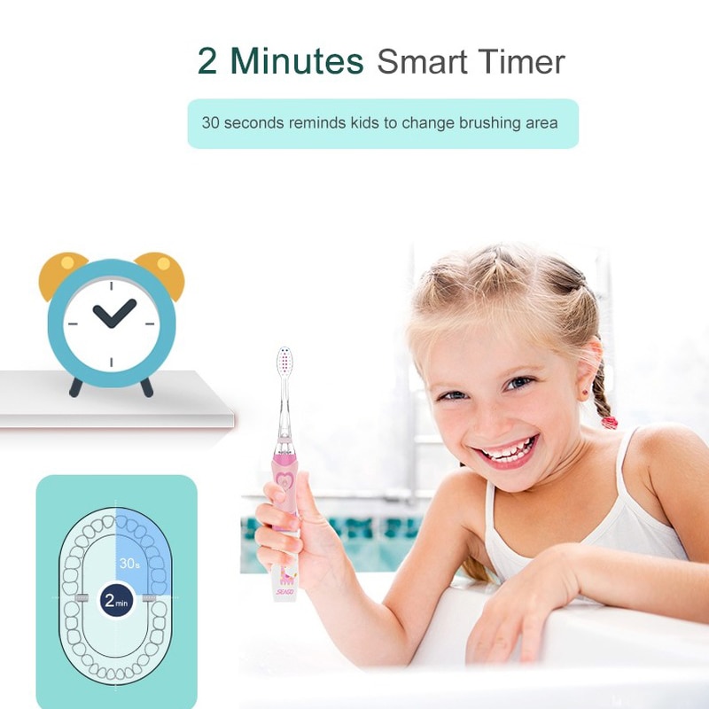 SEAGO kinder elektrische zahnbürste LED sonic kinder zahnbürste mit smart-timer weiche zahnbürste Rosa Grün neue für 3-12 ye
