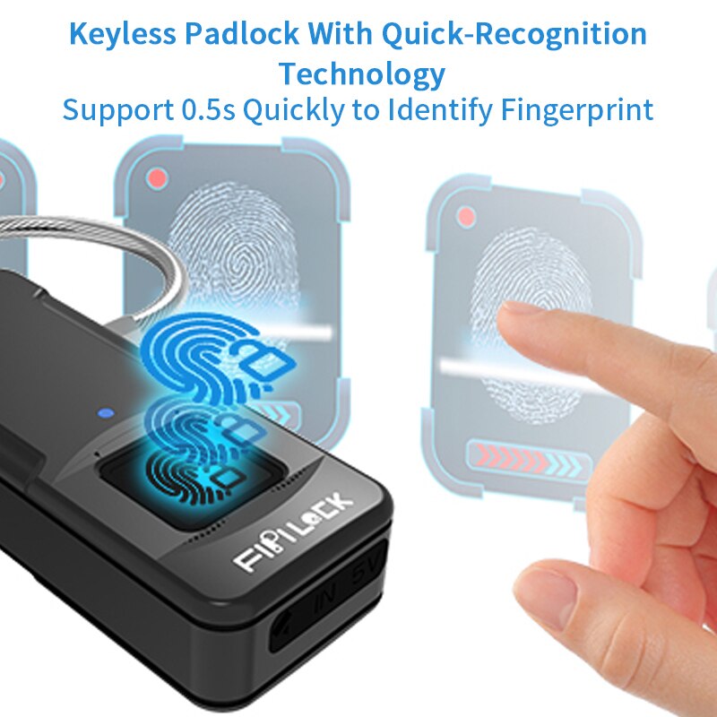 Fipilock bluetooth smart nøglefri fingeraftrykslås vandtæt lås med fingerprint sikkerhed berør nøglelås usb-opladning