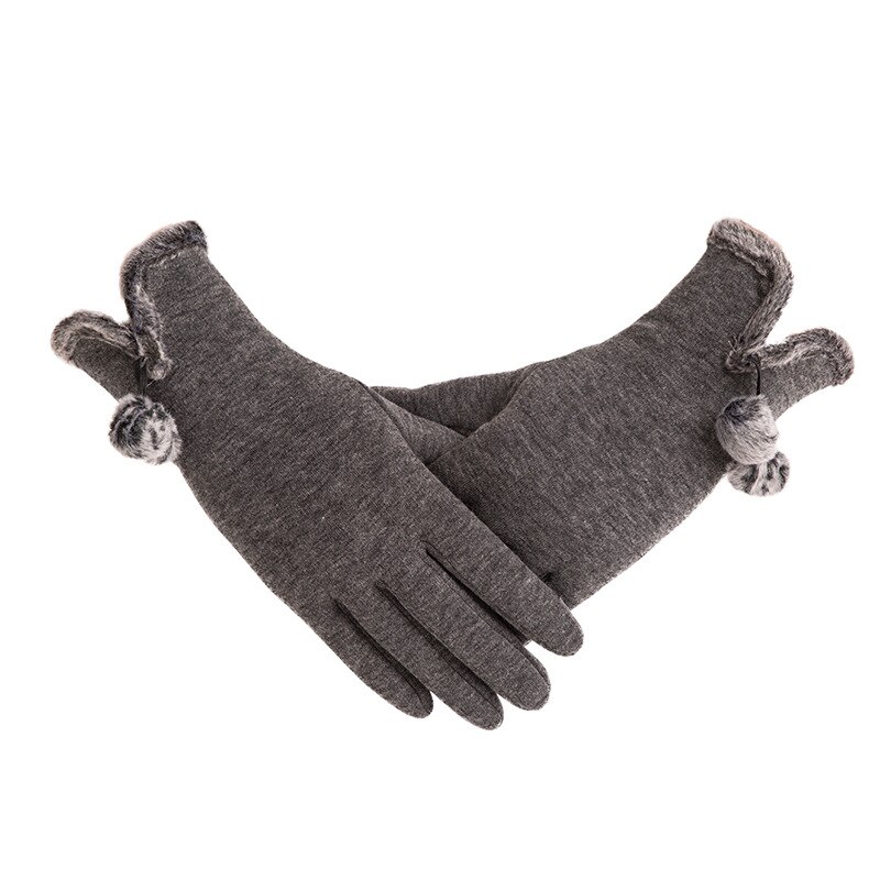 Vrouwelijke Herfst Winter Niet-ge Ïnverteerde Fluwelen Kasjmier Volledige Vinger Warm Lace Hairball Handschoenen Vrouwen Katoen Touch Screen Handschoenen g82: E Gray