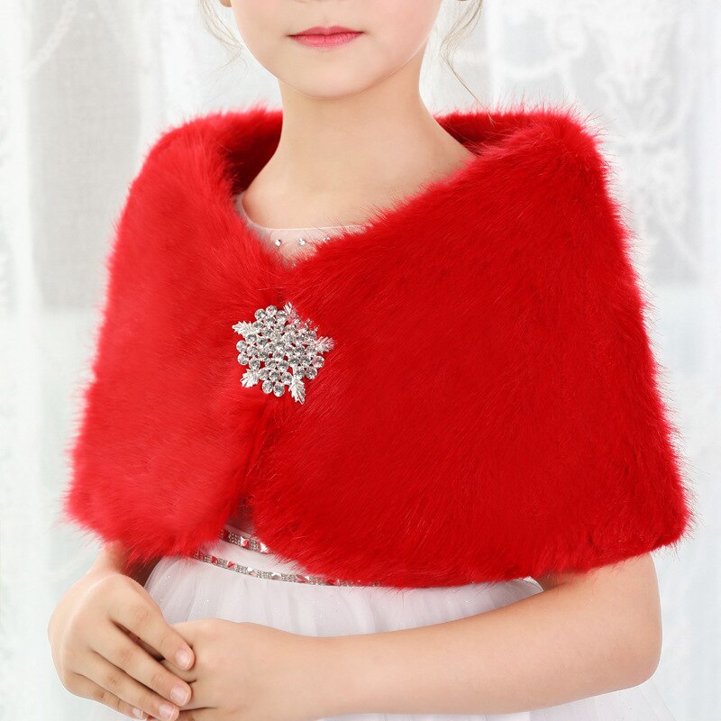 Veste en fausse fourrure blanche pour enfants, Cape de mariage pour filles, enveloppes de robe de Communion, Cape boléro d&#39;hiver, veste avec broche châle