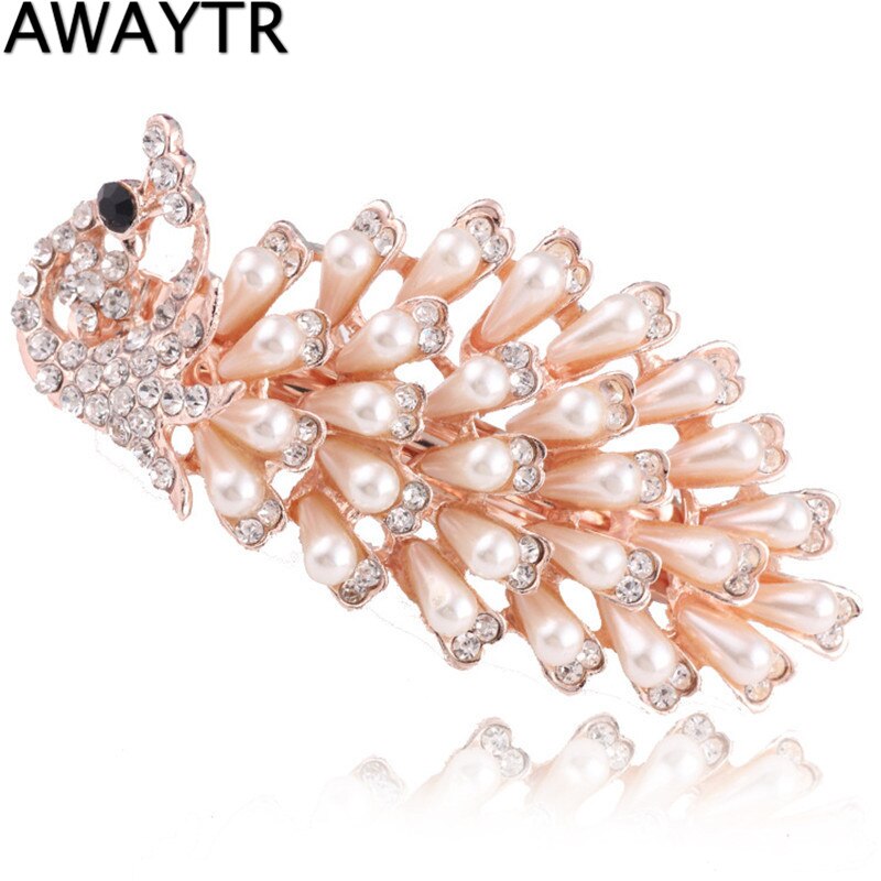 Hair Ornaments AWAYTR Female Hairpins Peacock Hairpin Pearl Cystal Hair Clips Women Hair Jewelry Rhinestone Barrettes: 05