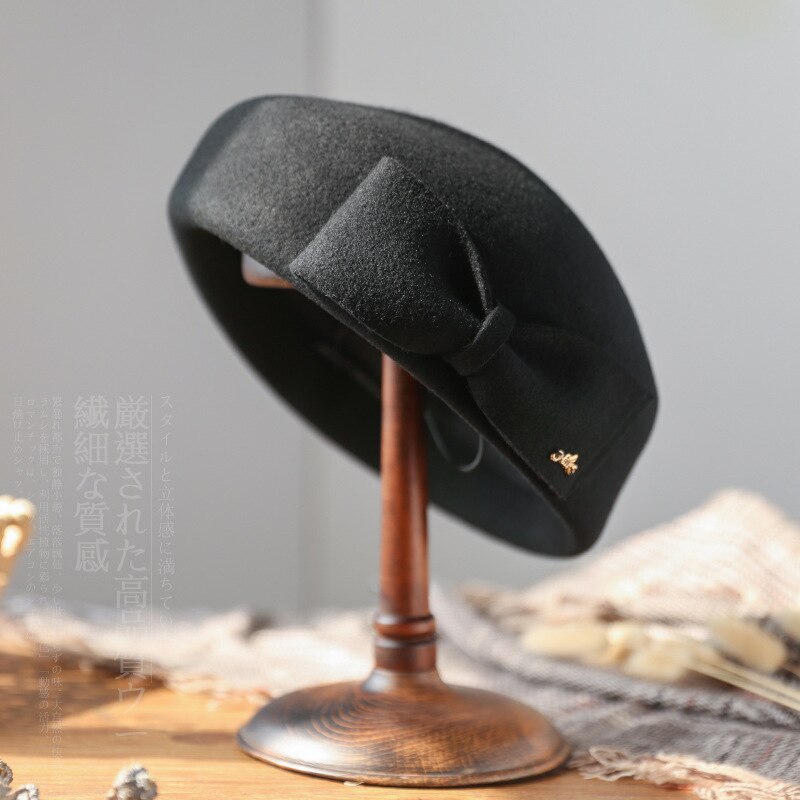 Dame lille størrelse stewardesse hat smart malerhat fest fedora kasket damer 100%  australien uldfilt baret 52-55cm 55-57cm: Sort  d1 / S 52-55cm