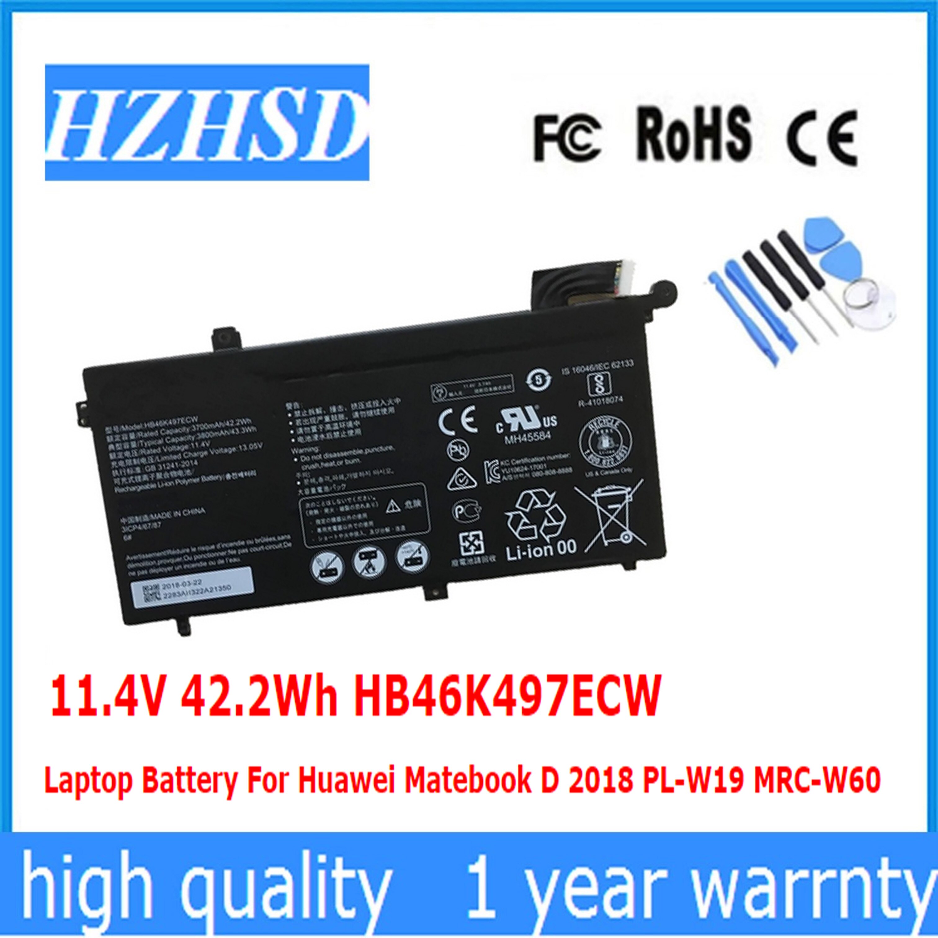11.4V 42.2Wh HB46K497ECW Laptop Battery For Huawei Matebook D PL-W19 MRC-W60