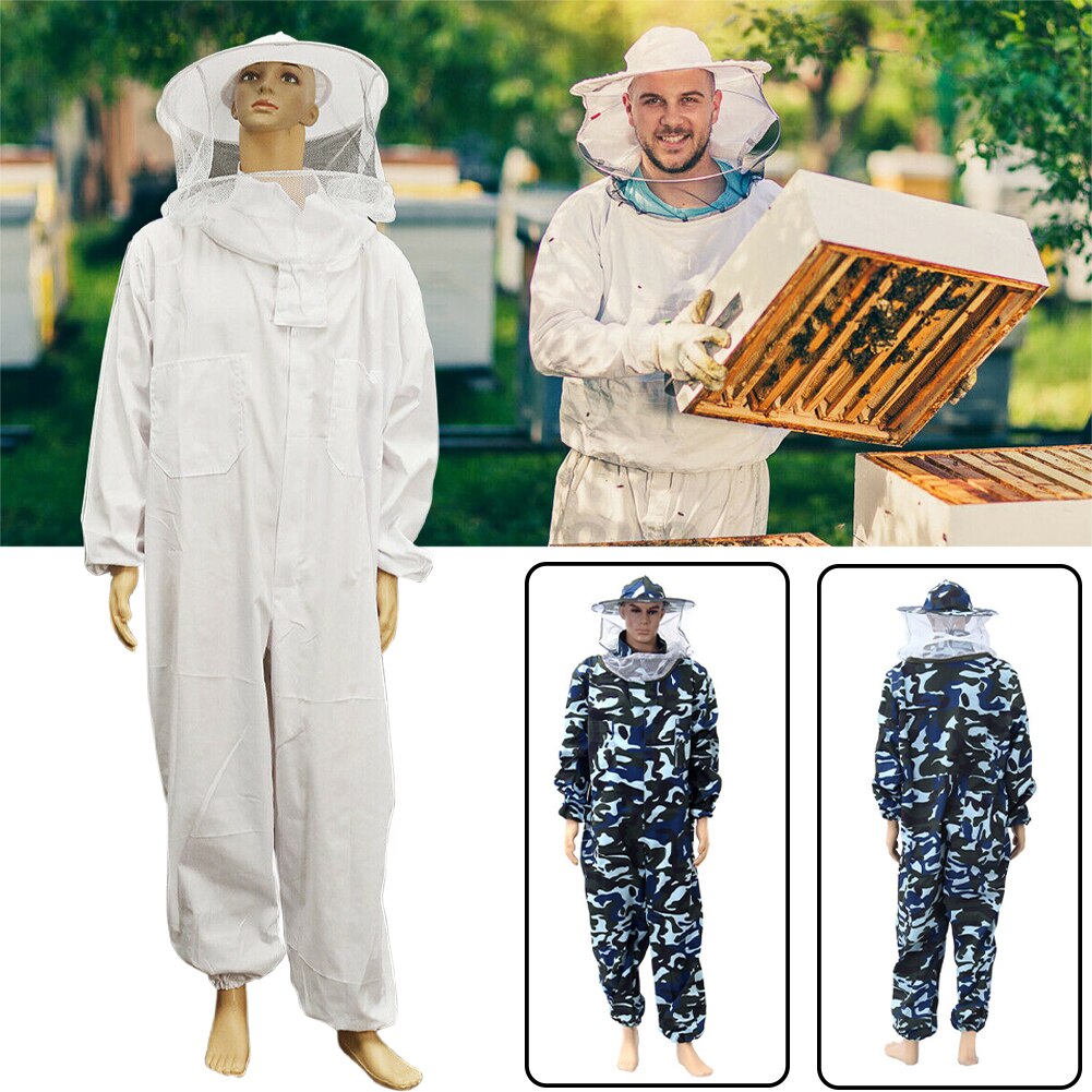 Beginner Beekeeping Suit Full Body With Veil Hood Beekeeper Anti Bee Safety Protective Clothing Zipper Outfit Hat Ventilated