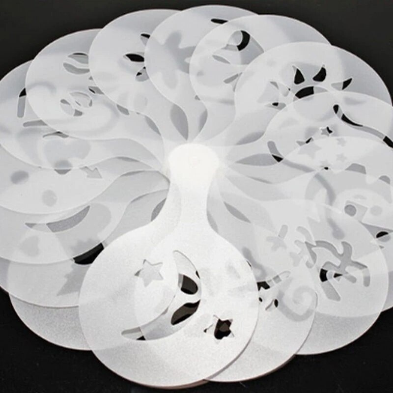 Moule à café en plastique, 16 pièces/ensemble, à fleurs, à Latte, à Cappuccino, décoration de gâteau, modèle