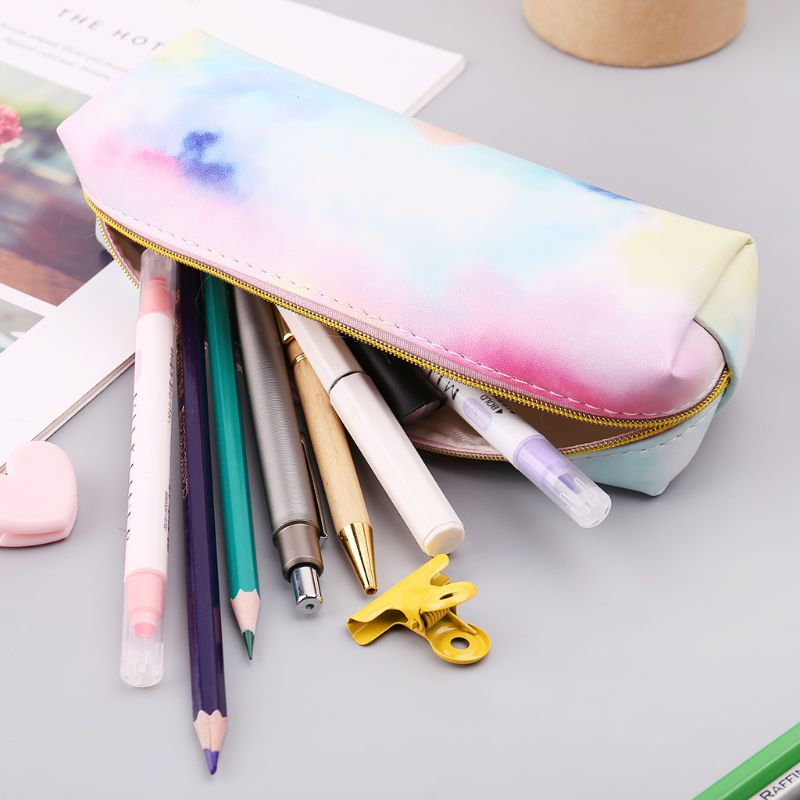 Estuche de lápices Kawaii, bolsa de cosméticos de maquillaje Rosa colorida, caja de almacenamiento, artículos escolares, papelería