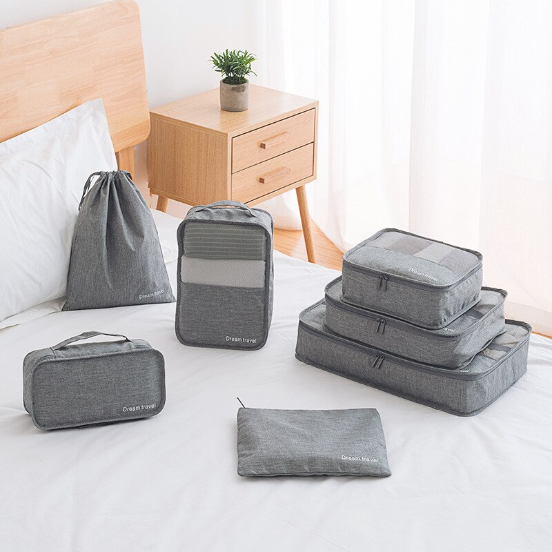 Hylhexyr 7 pçs men viagem fim de semana saco conjunto duffle sacos de bagagem roupas organizador bolsa oxford cubos de embalagem à prova dwaterproof água unisex