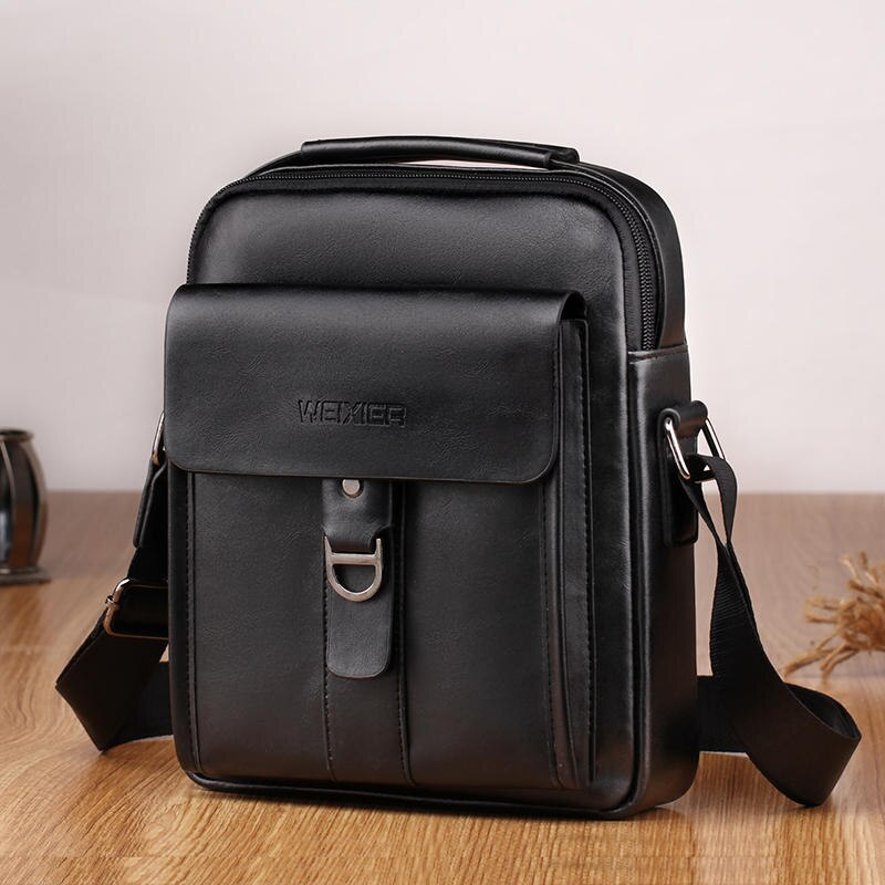 Mode PU Leer Mannen Schoudertas Toevallige Rits Kantoor Messenger Bags: Black