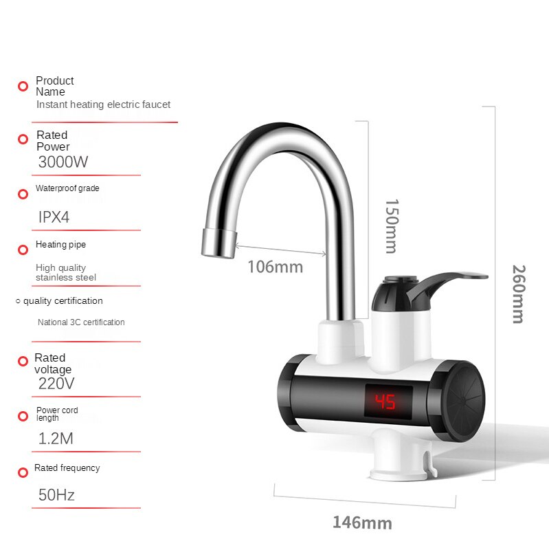 Temperature Display Instant Water Tap Tankless Electric Faucet Water Instant Faucet Water Heater Water Heating