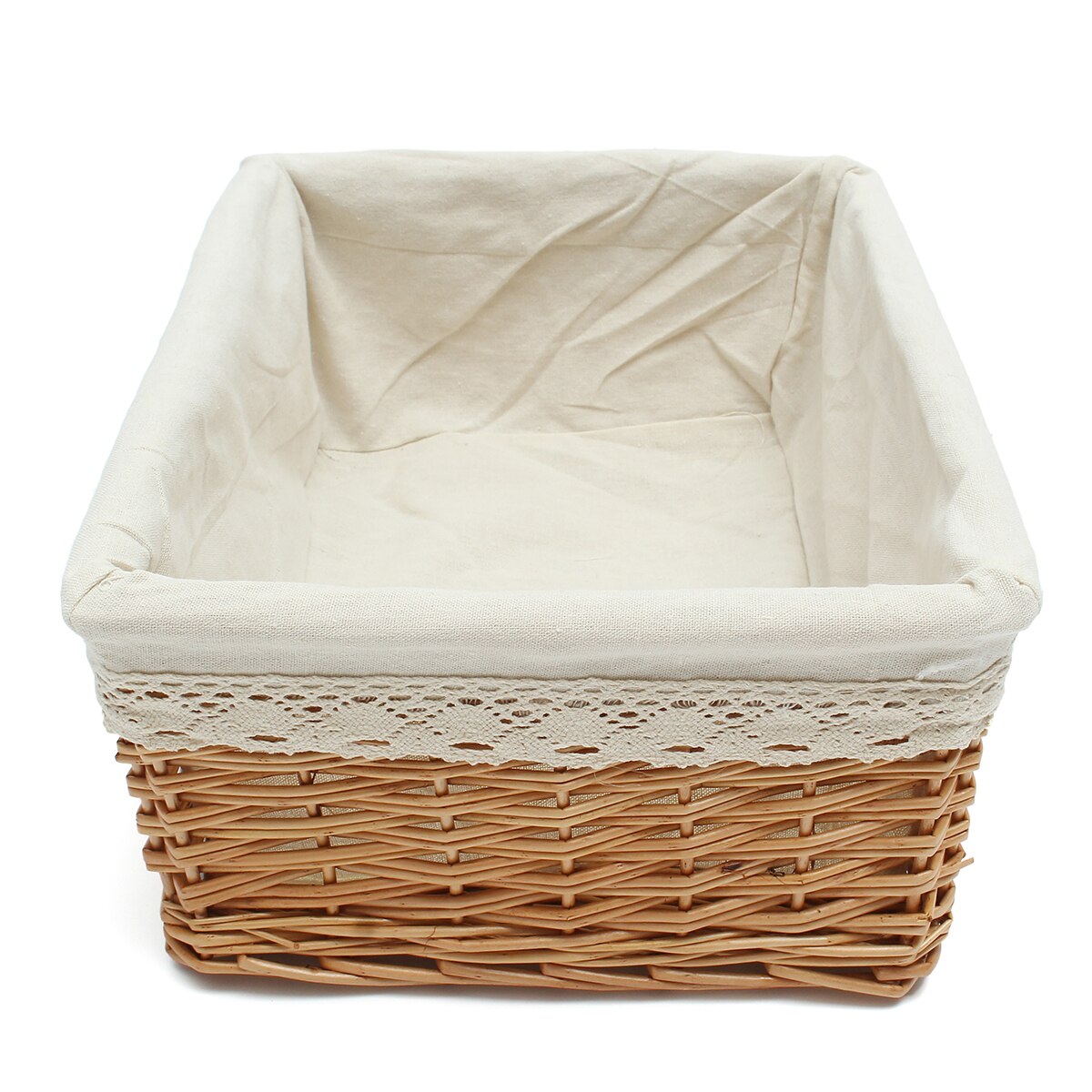 Multipurpose Rectangular Wicker Storage Basket with Removable Washable Liner Willow Woven Containers