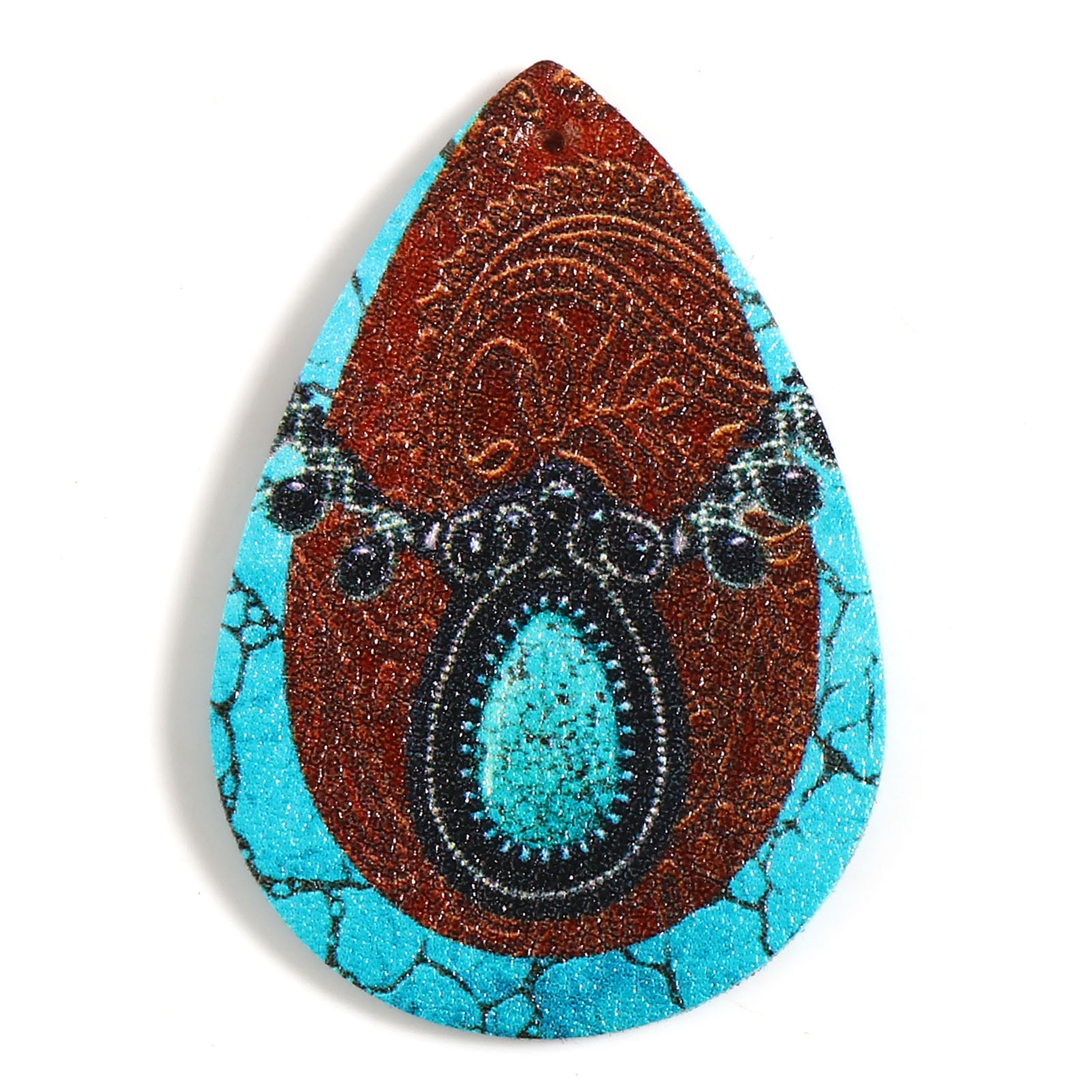 Bohemian pu leather pendant, multicolor with resin cabochon imitation, turquoise charms, diy necklace jewelry, , 5 pieces: 1