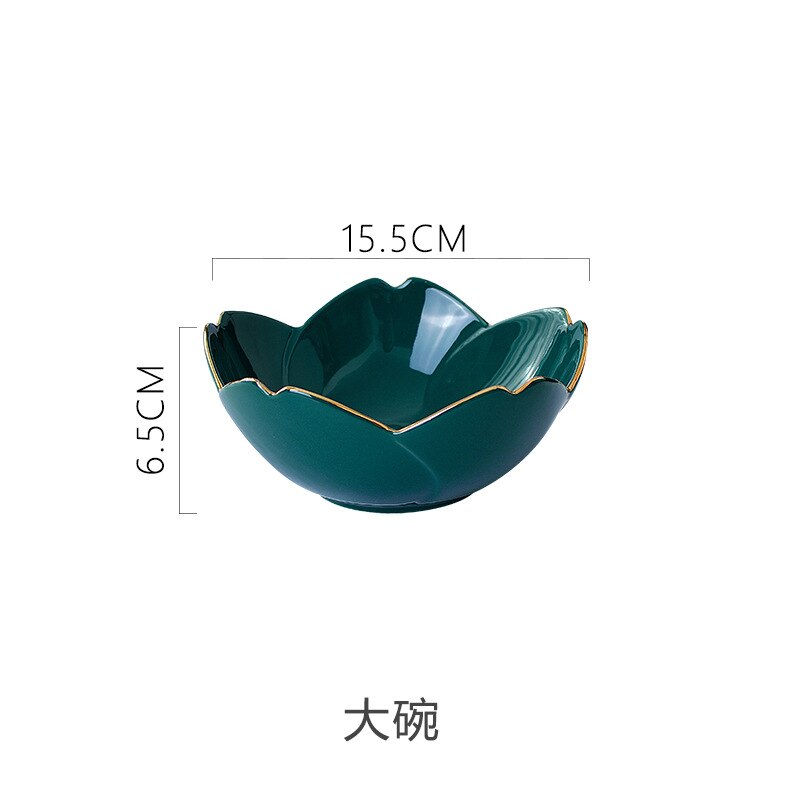 Green Kitchen Tableware Ceramic Dinner Set Flower Shape Sauce Dish Rice Salad Bowl Cake Dessert Plate: Bowl