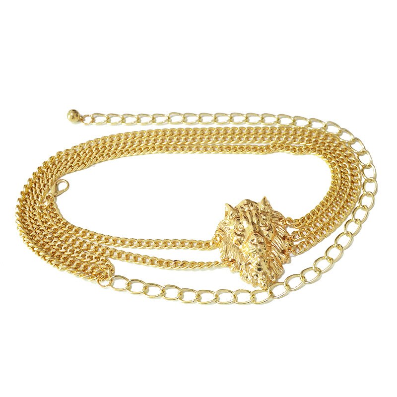 Vrouwen Punk Leeuwenkop Gouden Riemen Mode Dames Metalen Vrouwen Riem Voor Jurk Vrouwelijke Gouden Ketting Riem