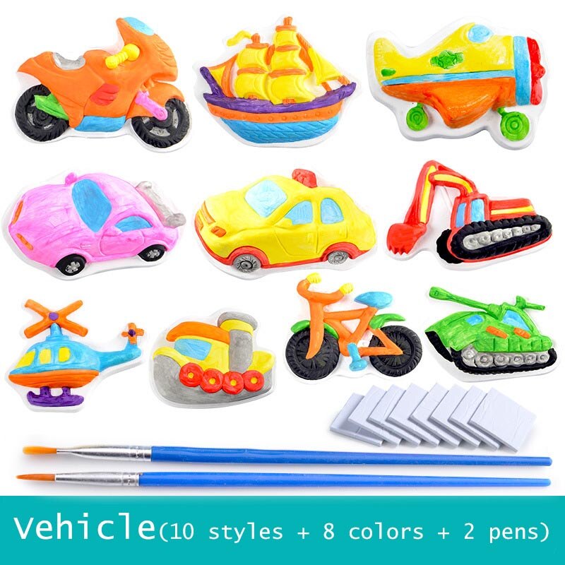 Kinderen Gips Schilderen Speelgoed Diy Kleurrijke Graffiti Gips Kleurplaten Tekening Craft Sets Kids Coloring Verf Materiaal Gereedschappen: Vehicle