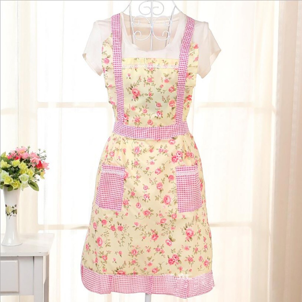 Delantal de tela Floral para mujer, para restaurante casa Cocina Barbacoa con bolsillo, babero de cintura, delantal para mujer #45