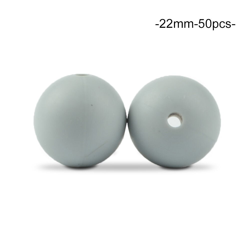 Cuentas de dentición de silicona redondas sueltas de 22MM, 50 unidades/lote para collar de dentición de silicona, cuentas de silicona, mordedor de bebé libre de BPA: light grey