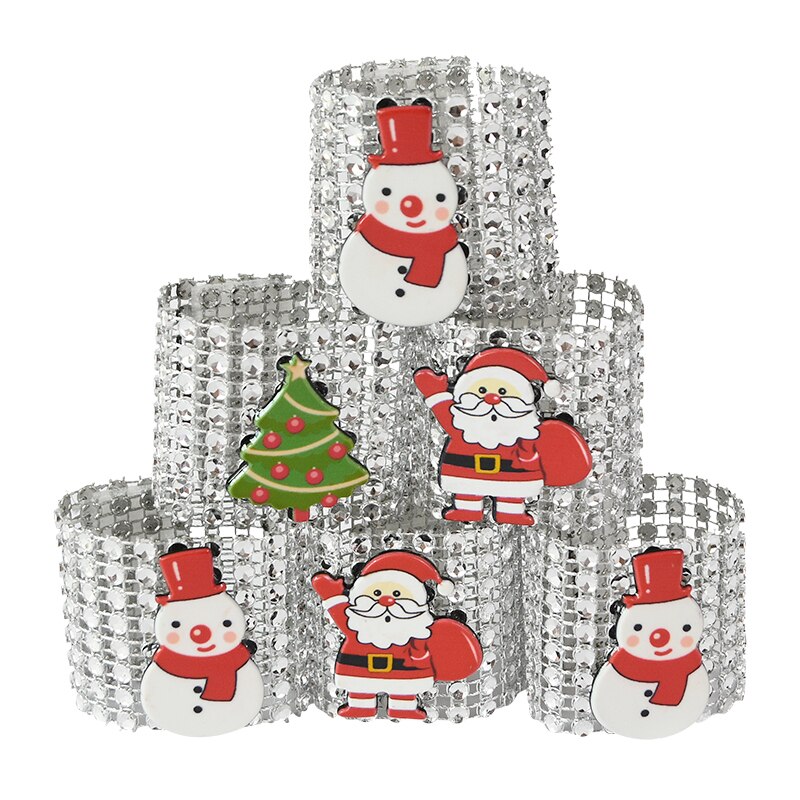 5Pcs Kerstboom Sneeuwpop Kerstman Goud Zilver Rood Servetring Christmas Party Tafel Decoratie Accessoires Diy Decoratie