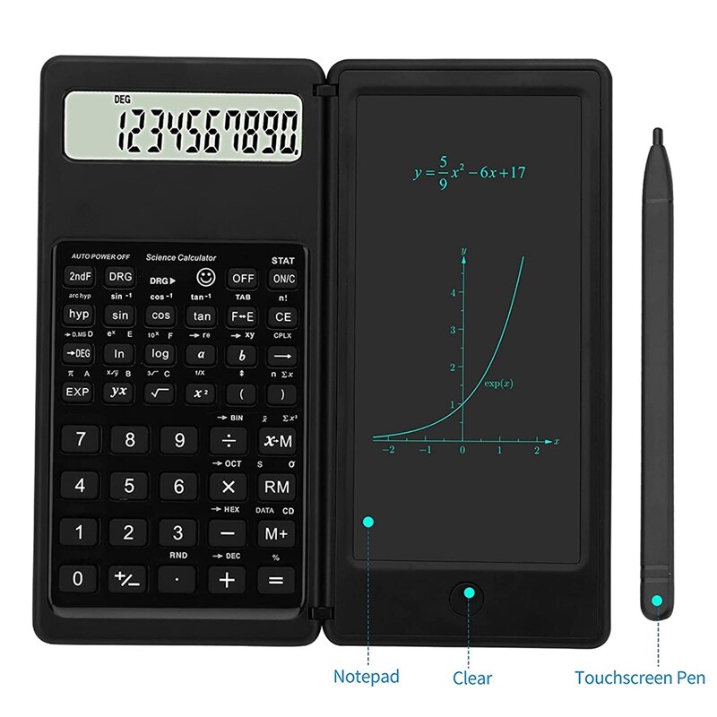 Scientific Calculator 10-Digit LCD Display Engineering Calculator with Writing Tablet for High School and College