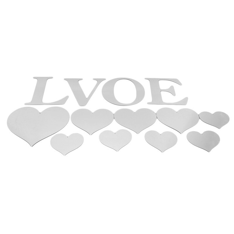 Zelfklevende liefde liefde acryl spiegel muursticker slaapkamer woonkamer huisdecoratie muursticker: Zilverachtig