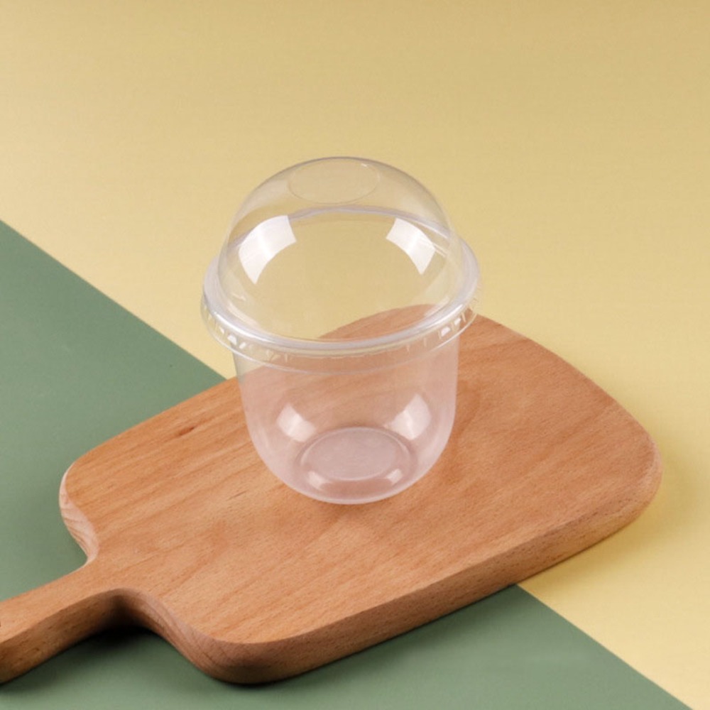 50pcs 250/360/500ML Disposable Cake Cup Transparent U Shaped Ice Cream Cup with Dome Lid Plastic Dessert Cup Business: Silver