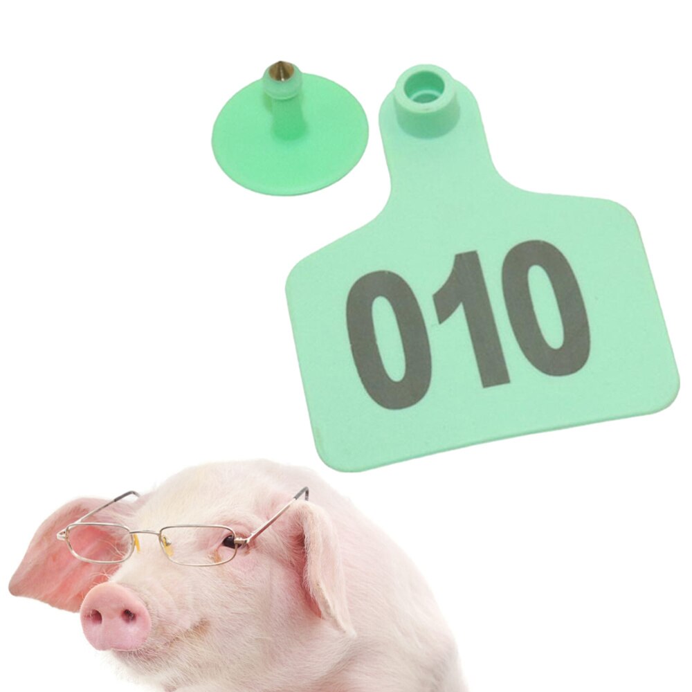 Étiquettes d'oreille de vache, 100 pièces, animaux de ferme, Identification de voiture avec le mot numéro (jaune): Light Green