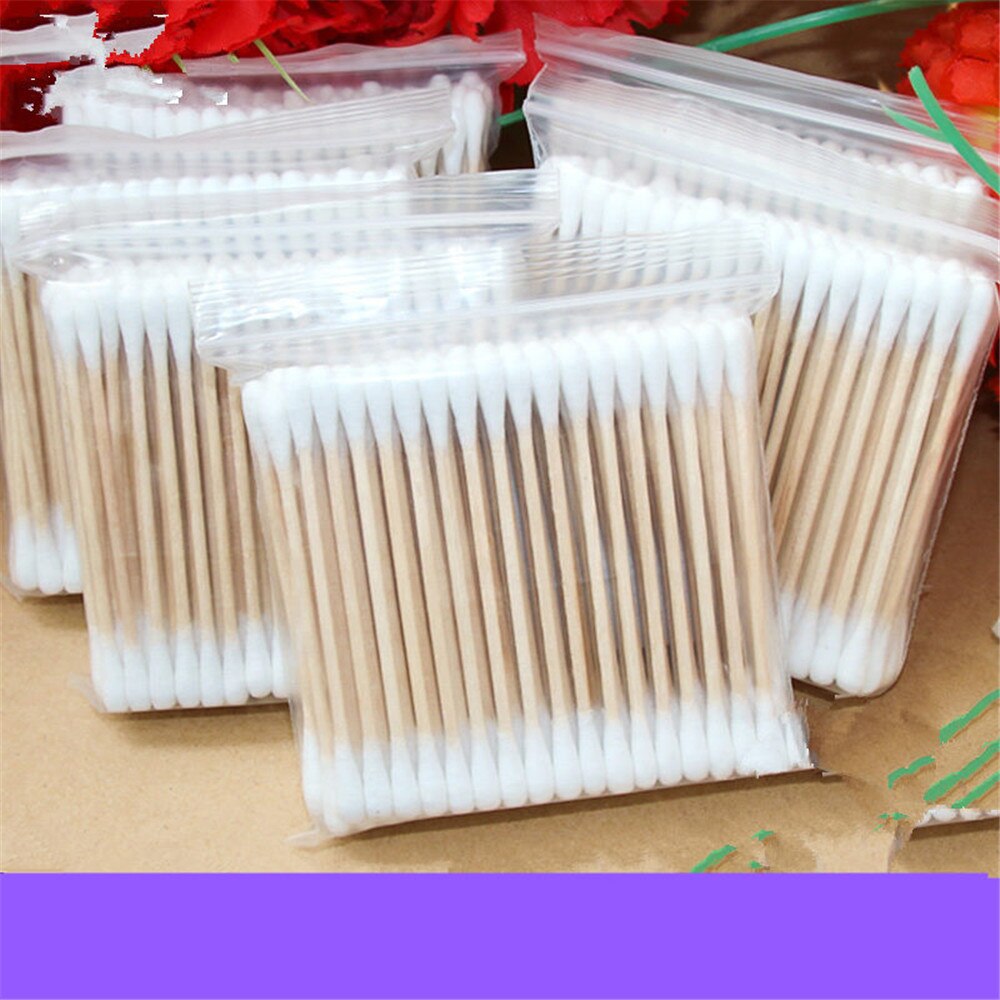 100 stuks wattenstaafjes voor vrouwen, make-up, 100%  wattenstaafjes, microborstel, dubbele kop, houten stokjes, oorreiniging, cosmetica, gezondheidszorg