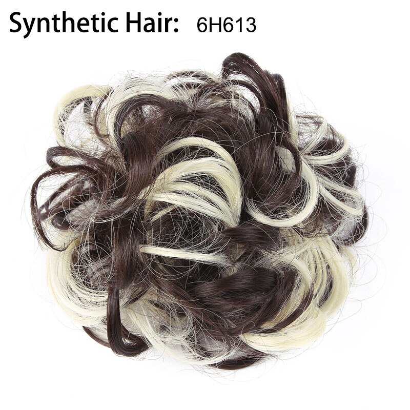 Extension capillaire Chignon élastique bouclée, Postiche Afro à Clip, Postiche Chignon synthétique, coiffure décoiffée, coiffure pour mariage, Q7: 6H613