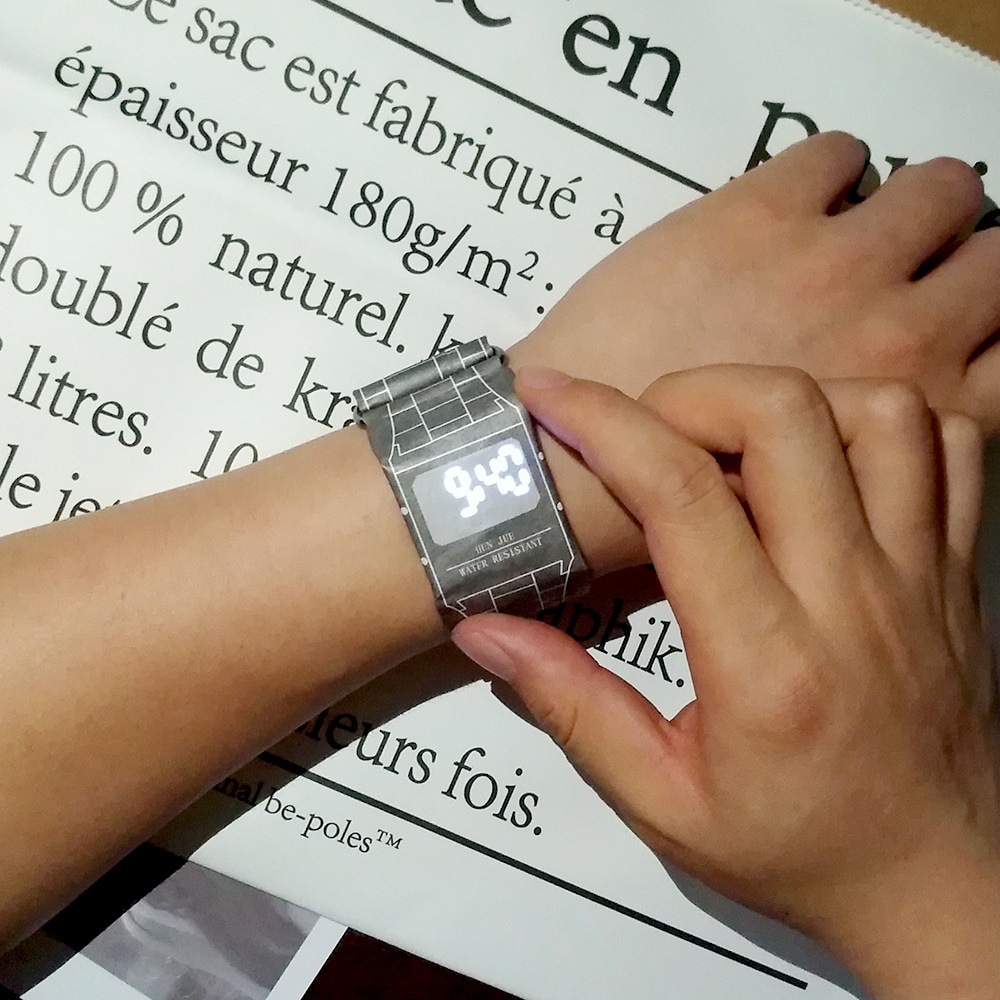 Papir digital klokke herre vanntett elektronisk klokke herreklokke led herreklokke reloj hombre montre femme