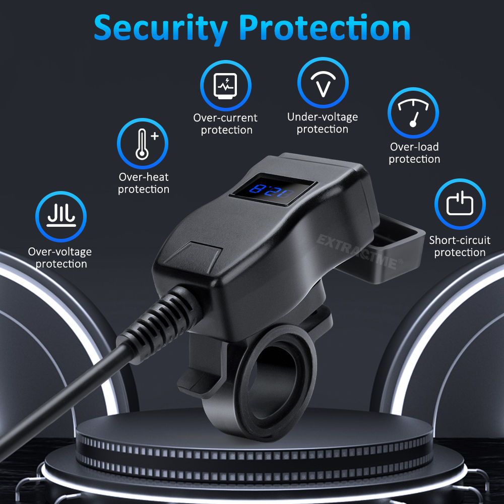 Extractme-cargador celular rápido Usb para motocicleta, conector de enchufe de puerto tipo C resistente al agua con voltímetro móvil, carga Digital