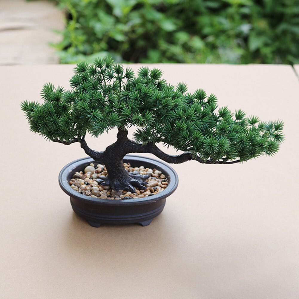 1pc kunstig bonsai lite grønt tre med potteplanter furu kunstig potteplante ornamentr plante kunstig plante kontor