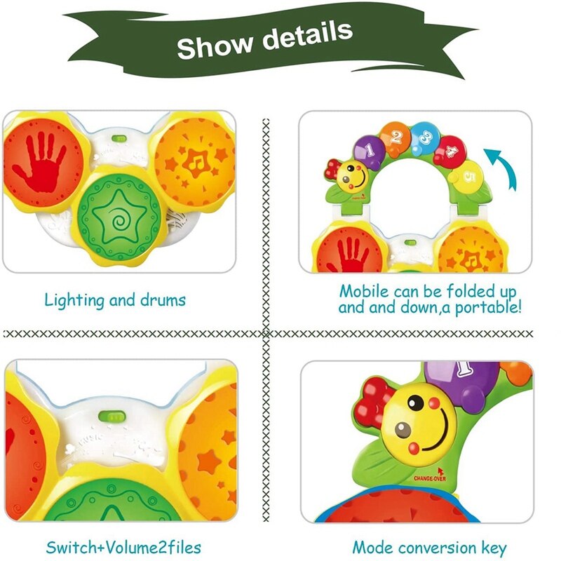 FBIL-Portable Musical Drums Piano Musical Instrument Baby Toys Early Education Music/Lights/Funny Sounds Toys Toddlers