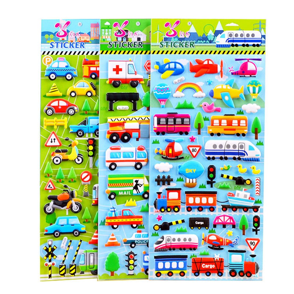 4 Vellen Kinderen Puzzel Cartoon Auto Sticker Toy Puffy Sticky 3D Auto Vrachtwagen Bubble Sticky Papier Schilderen Speelgoed Voor Jongens meisjes