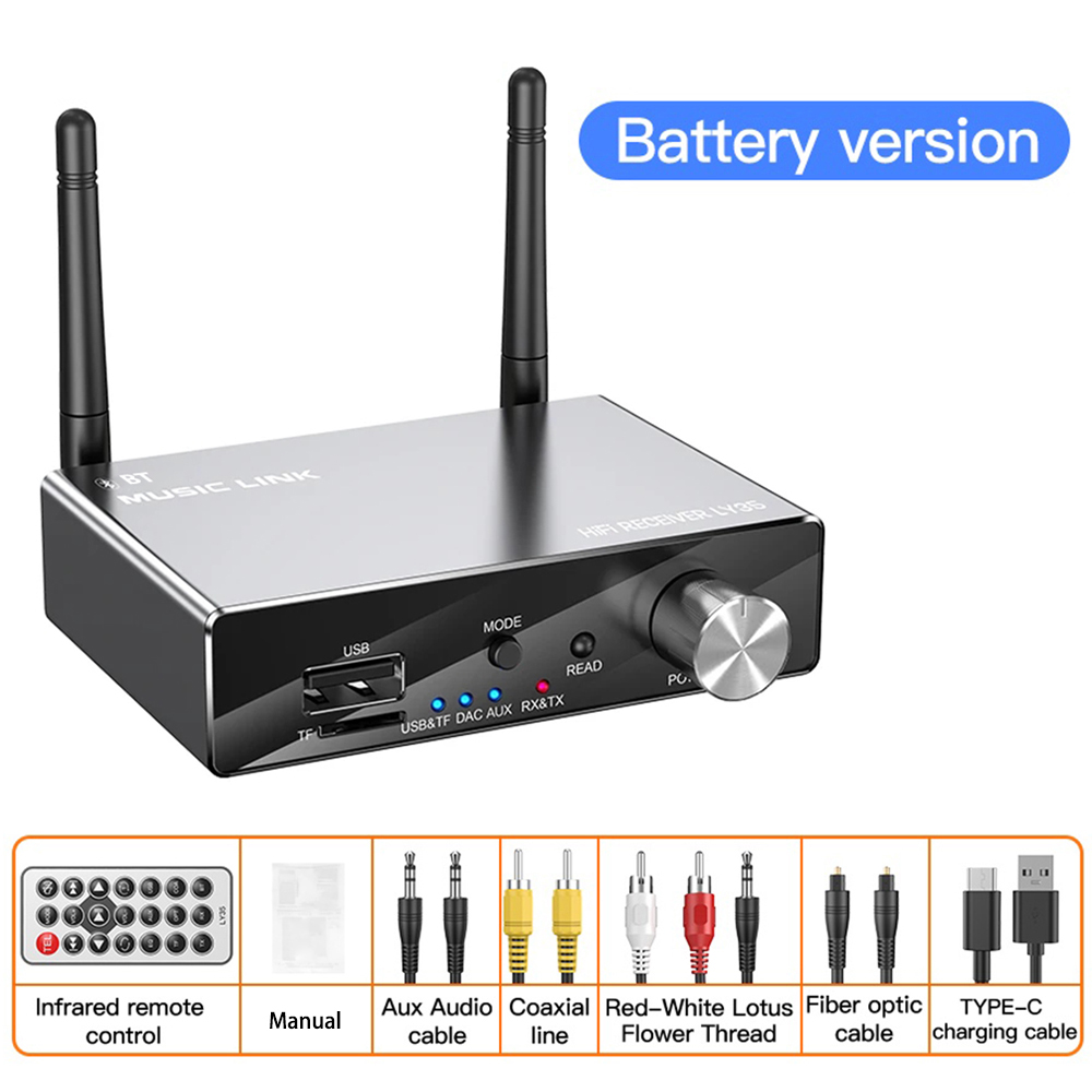 LY35 Bluetooth 5.3 Transmitter Receiver Stereo AUX 3.5mm Wireless Music Audio Adapter Remote Control DAC Audio Converter: Red