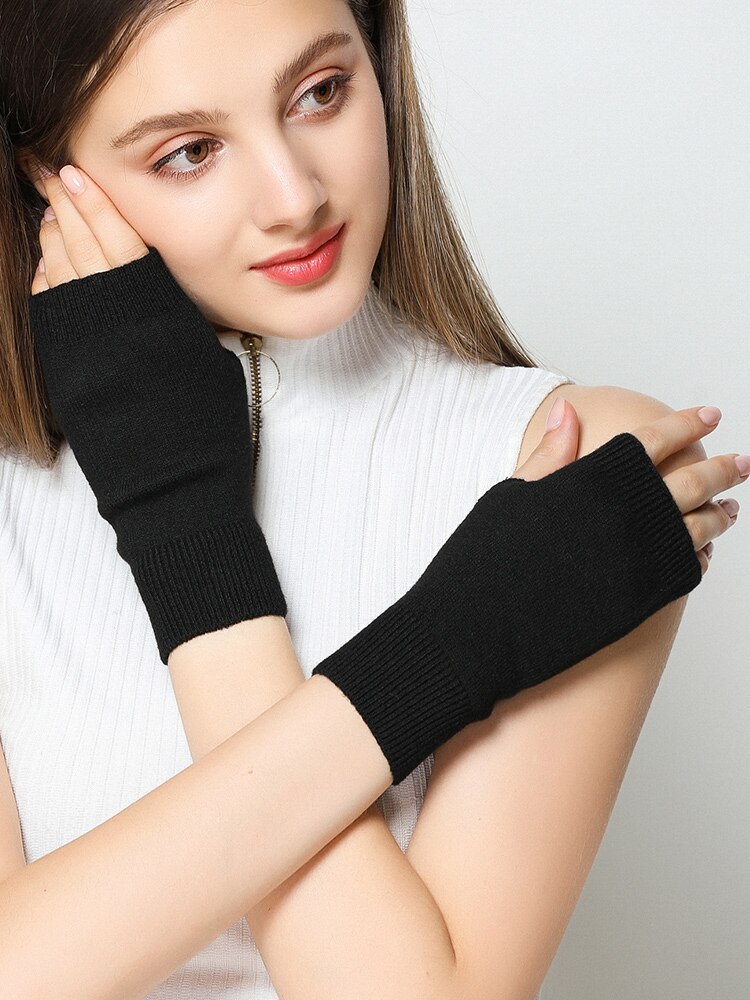 Verkoop Echt Fijne Schapen Wol Gezellige Mitt Blootgesteld Vinger Vrouwen Winter Herfst Gebreide Vingerloze Werkhandschoenen Pols Wanten Driver