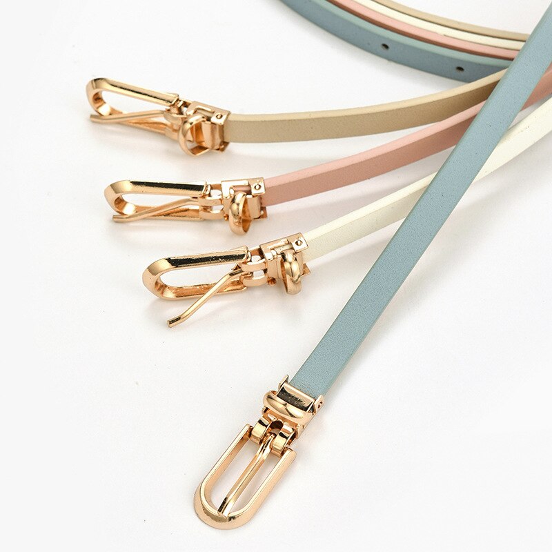 Women Thin Belt Pants Jean Waist Belt Candy Color Waist Strap Alloy Pin Buckle Waistbands Pu Leather Adjustable Belts For Dress