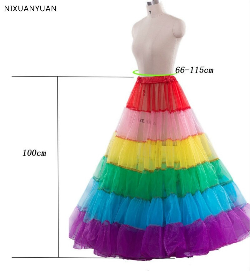 Long Multicolor Petticoat Crinoline Underskirt Hoop Slip Wedding Dress Ball Gown: Default Title