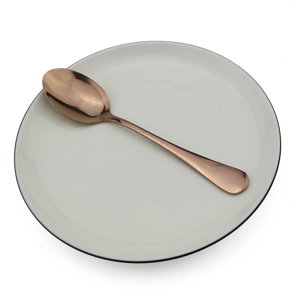 Färgglad regnbåge svart 304 rostfria sked servisset kaffeskedar dessert stir soppa silverservis set 1pc: Reste sig
