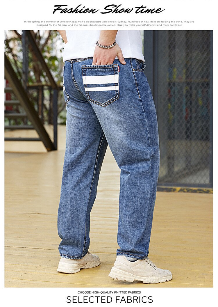 Plus size mænd jeans slanke lange bukser 8xl 4xl 6xl 48 50 52 stretch jeans til mænd denim jogger hip hop til mænd: Blå / 34