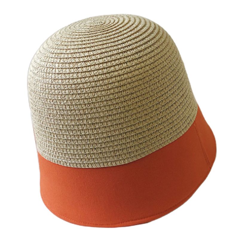 Japanse dames zomer bowler bucket hat kleur blok stro patchwork harajuku outdoor zonnebrandcrème brede rand visserspet: O