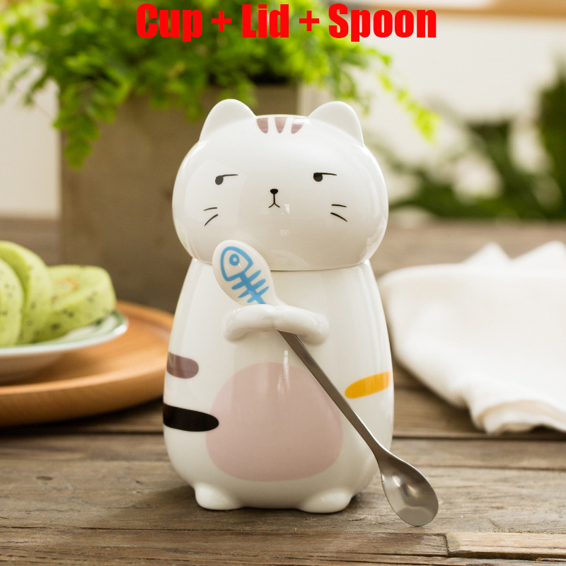 Super Cute Three-dimensional Animal Cat Cute Ceramic Water Cup Couple Large-capacity Mug with Lid Coffee Cup: B